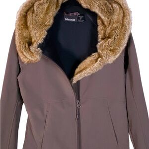 Marmot jacket, fleece lined, With fur hood.